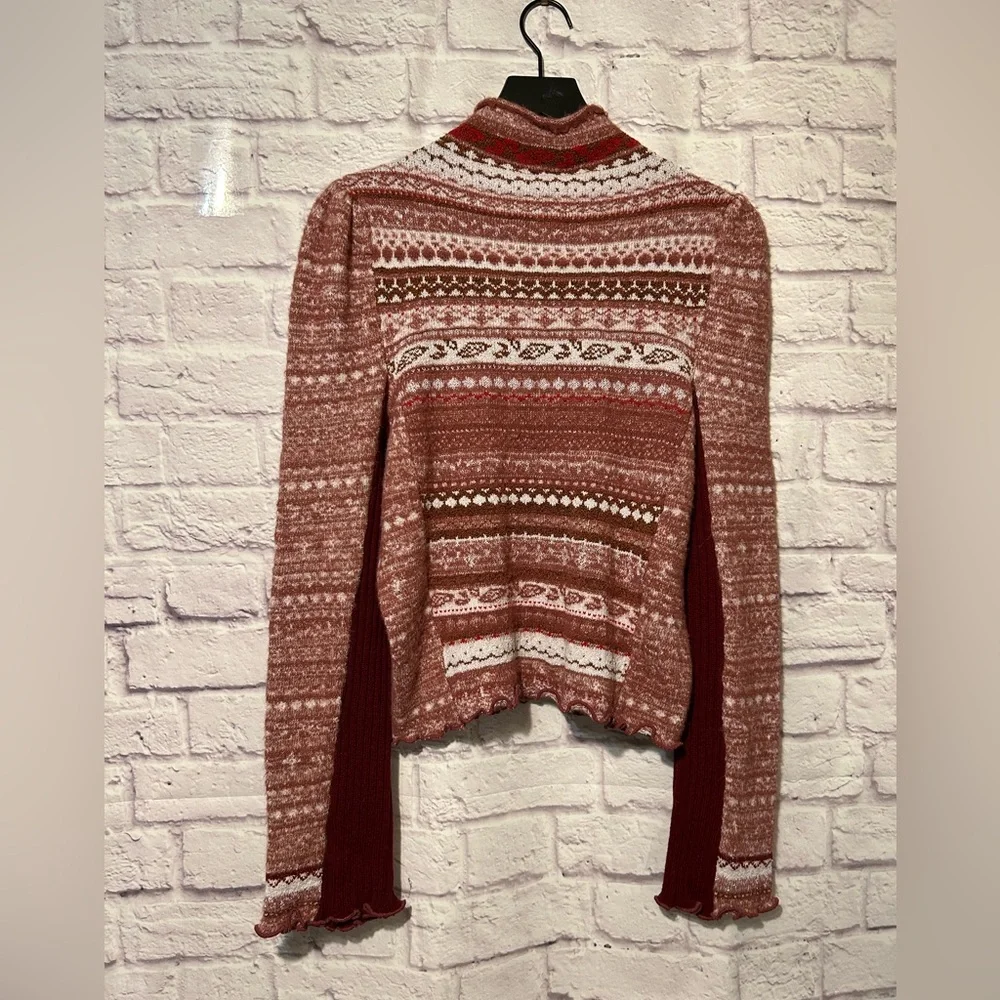 Free People Red & White Fair Isle Turtleneck Sweater